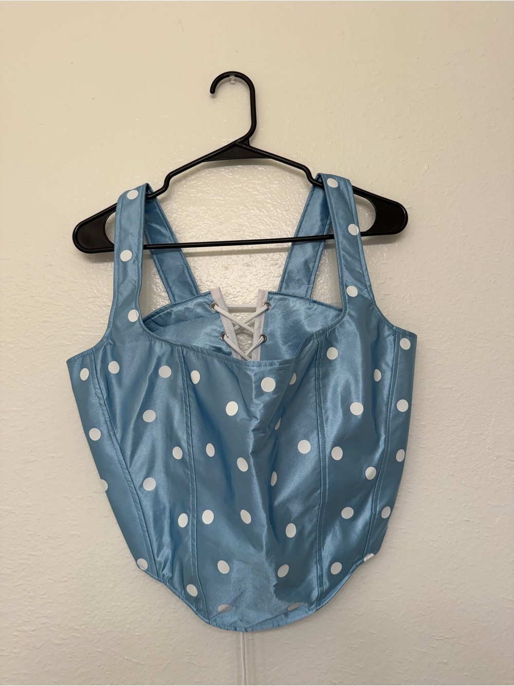 Lily Allen inspired Light Blue Polka Dot Satin Corset Top